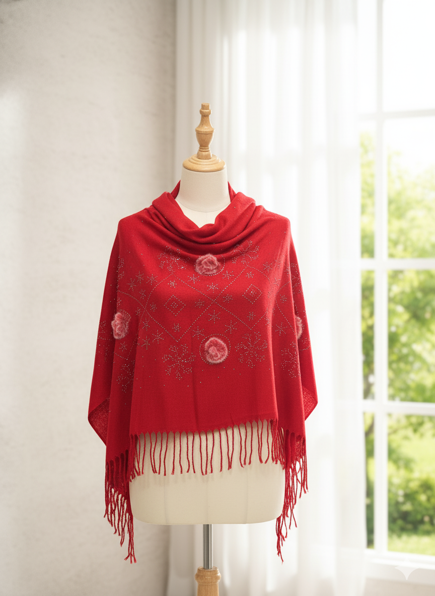 Red Embellished wool scarf