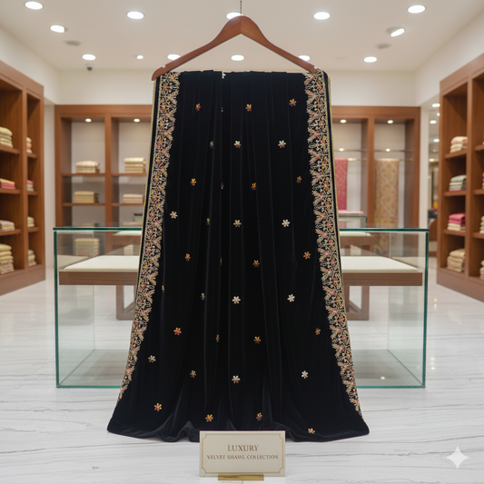 Velvet Floral Shawl (2 sided border)