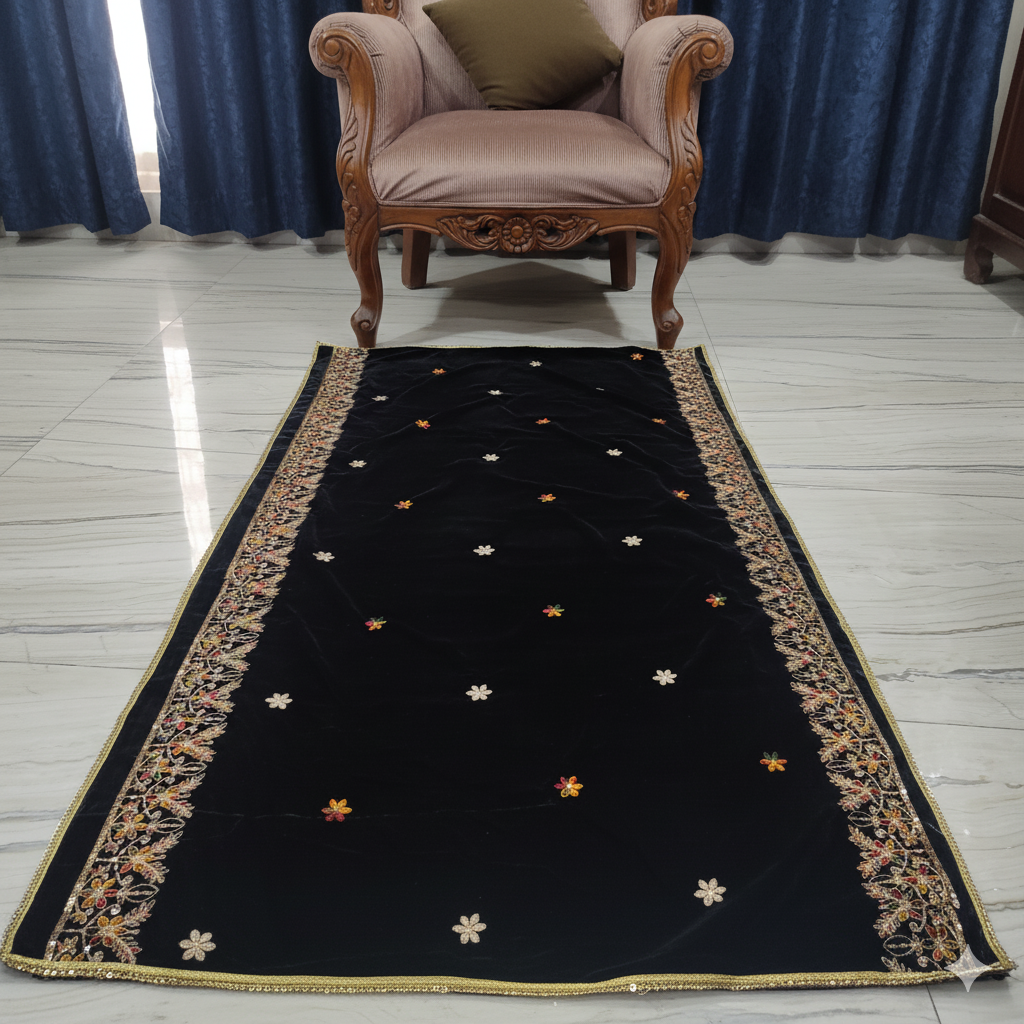 Velvet Floral Shawl (2 sided border)