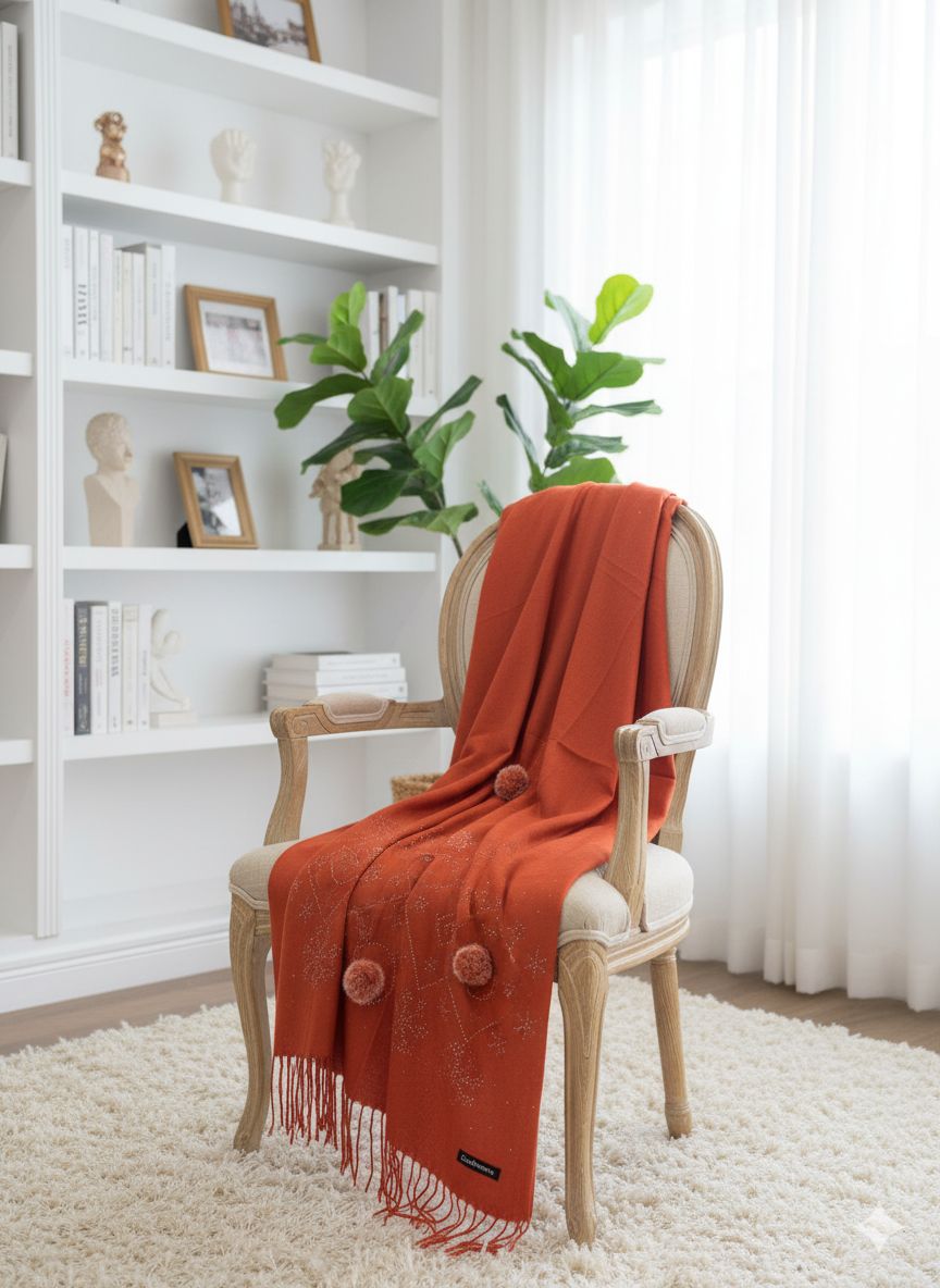 Rust Embellished wool scarf