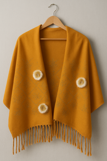 Mustard Crystal Embellished Wool Scarf