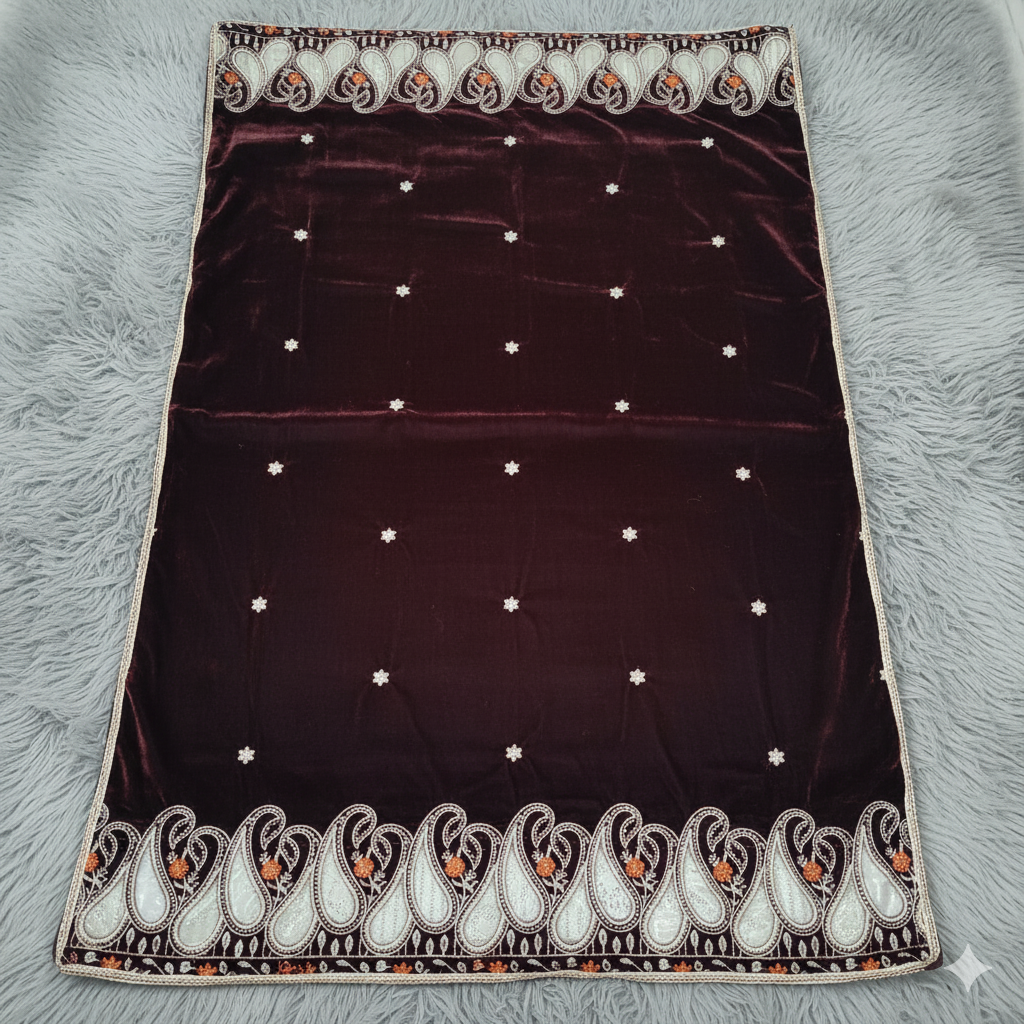 Mehroon Velvet Shawl with net applic (2 side border)