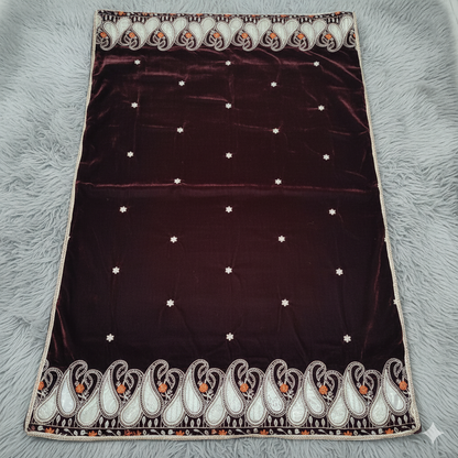 Mehroon Velvet Shawl with net applic (2 side border)