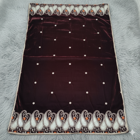 Mehroon Velvet Shawl with net applic (2 side border)