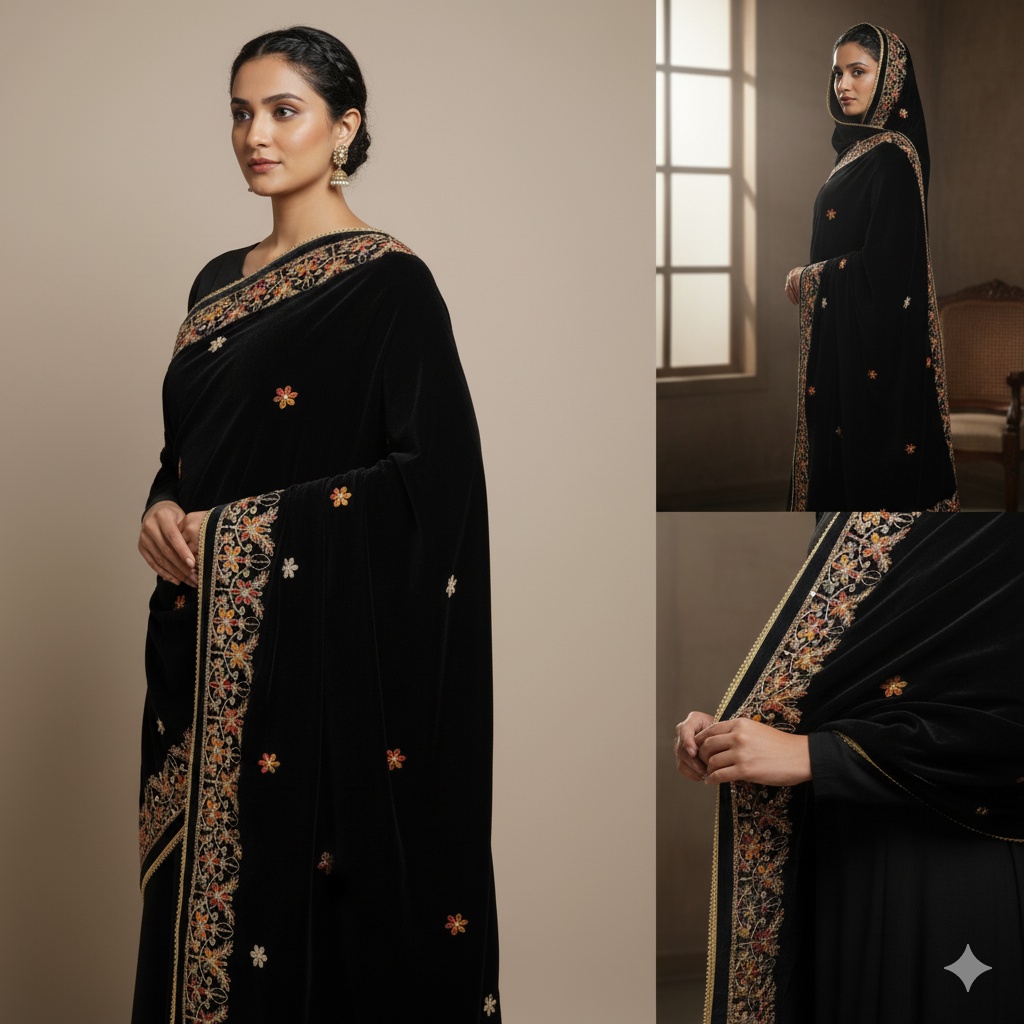 Velvet Floral Shawl (2 sided border)