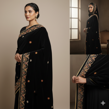 Velvet Floral Shawl (2 sided border)