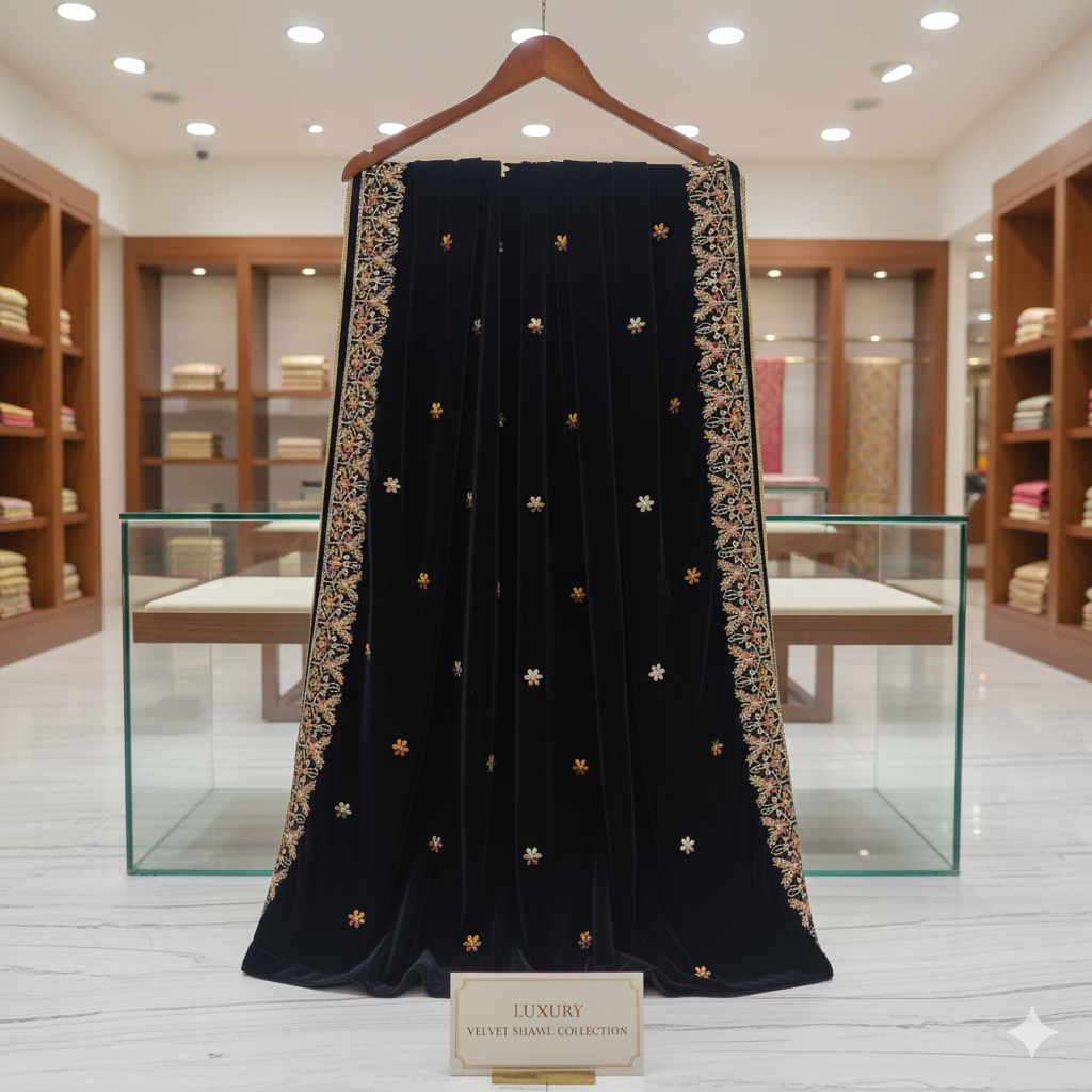 Velvet Floral Shawl (2 sided border)