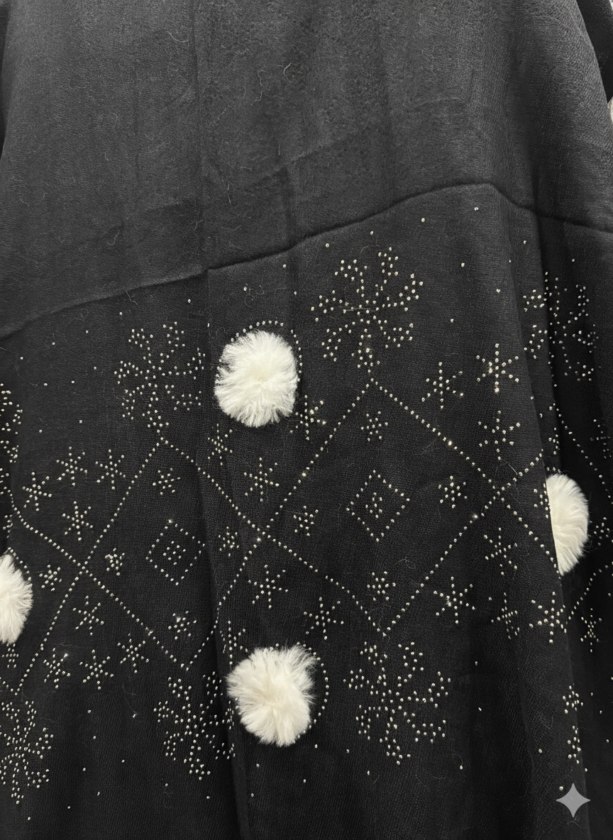 Black Embellished Wool Scarf