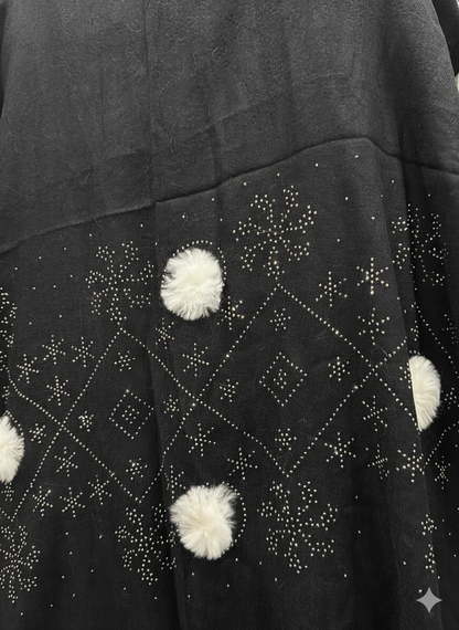 Black Embellished Wool Scarf