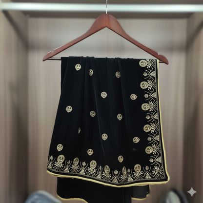 Black velvet shawl with gold embroidery (2 sided border)