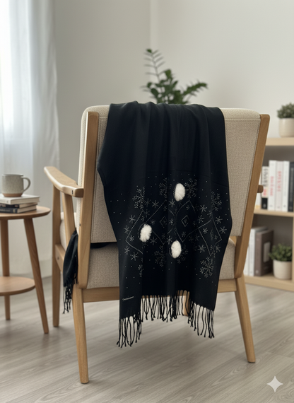 Black Embellished Wool Scarf
