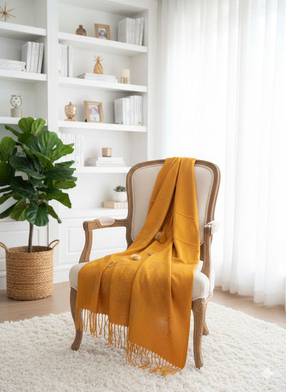 Mustard Crystal Embellished Wool Scarf