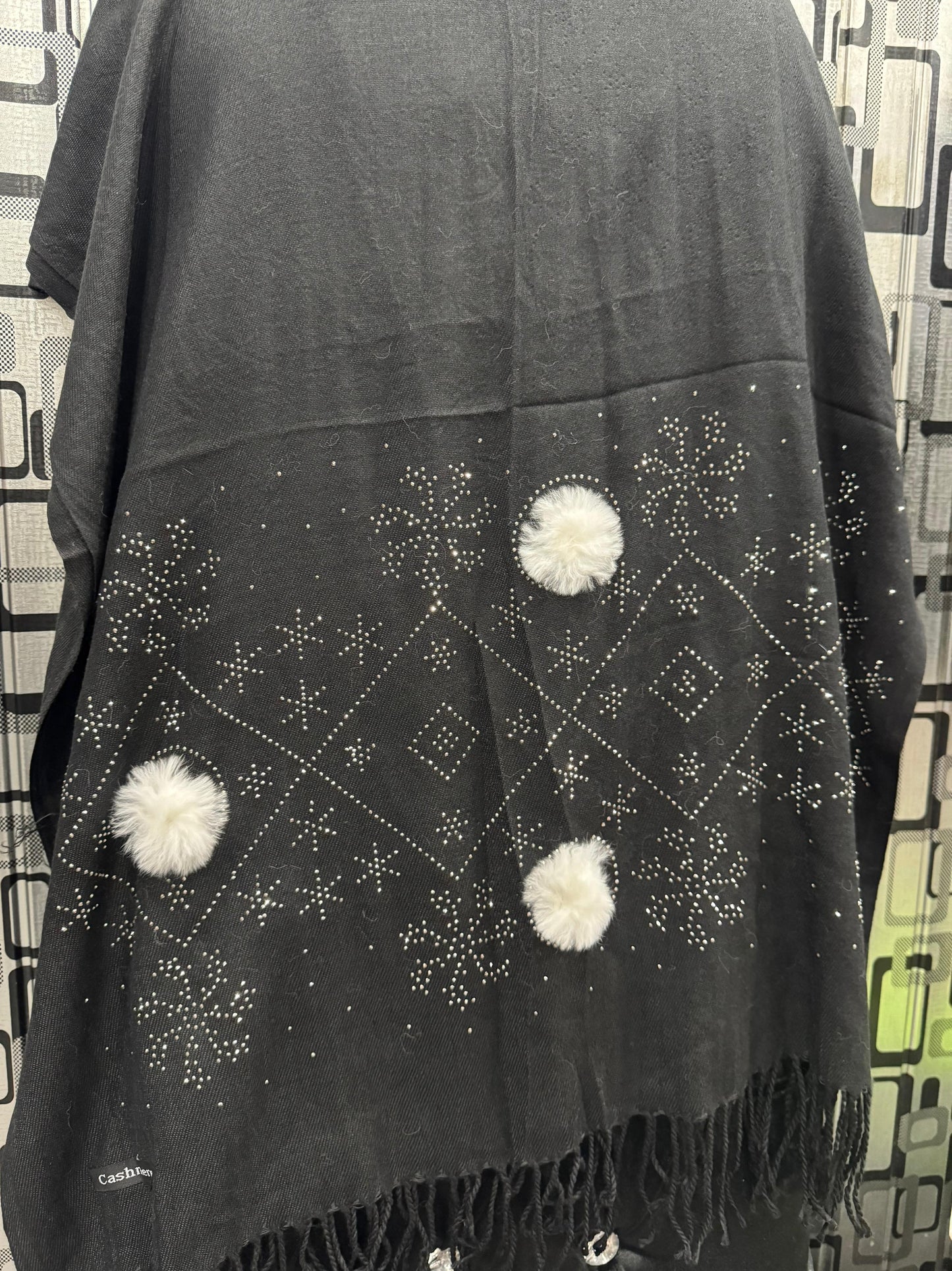 Black Embellished Wool Scarf