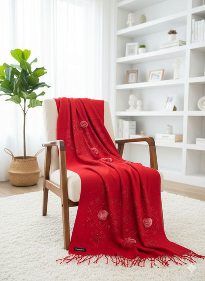 Red Embellished wool scarf