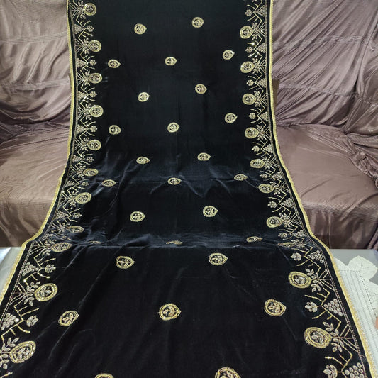 Black velvet shawl with gold embroidery (2 sided border)