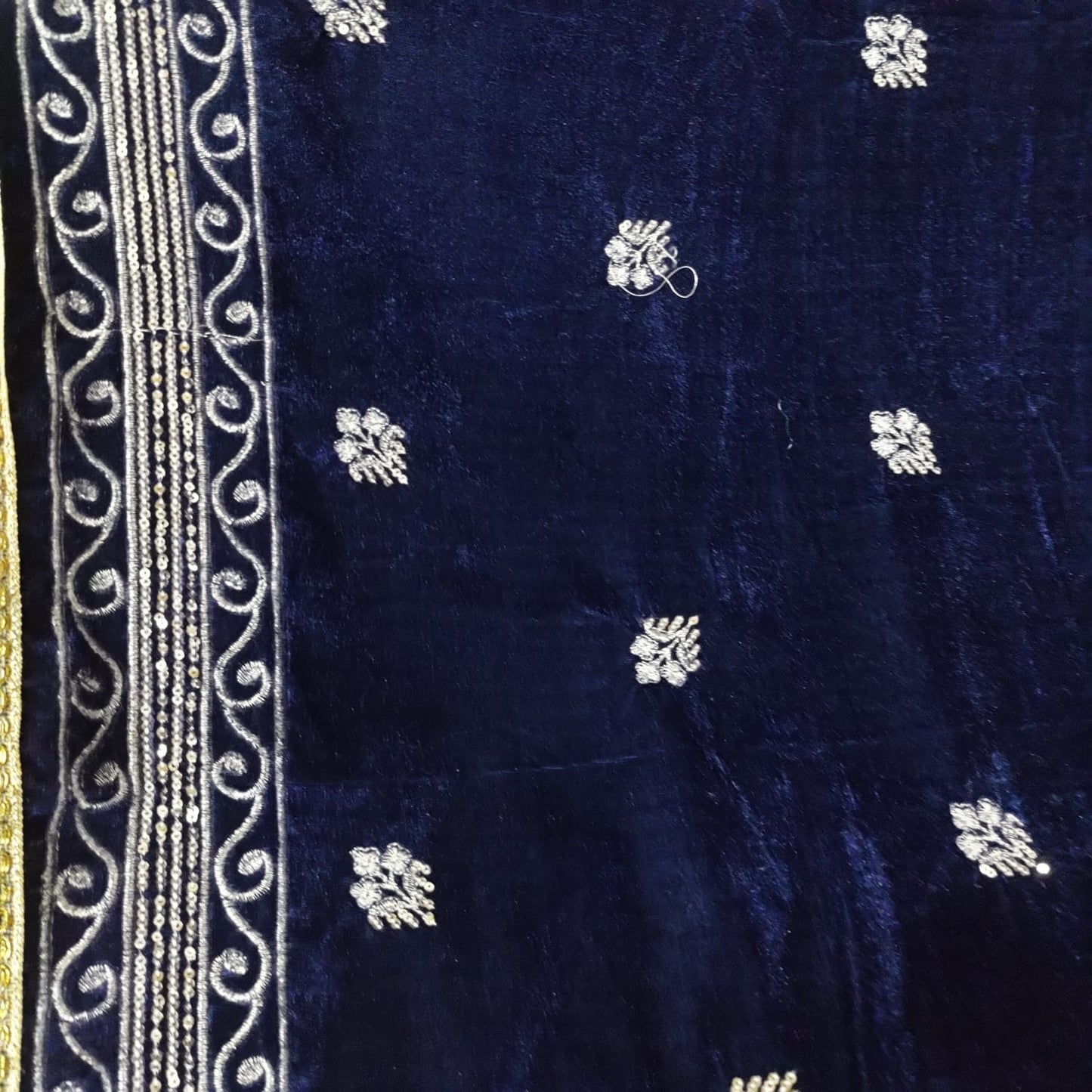 BLUE VELVET SHAWL WITH GOLDEN EMBROIDERY(4 sided border)