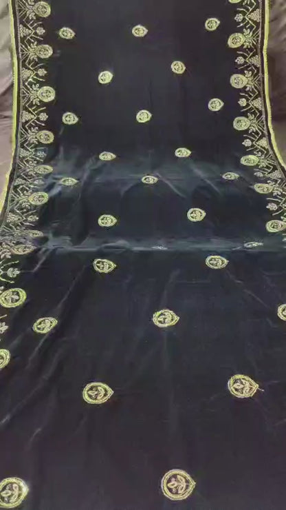 Black velvet shawl with gold embroidery (2 sided border)